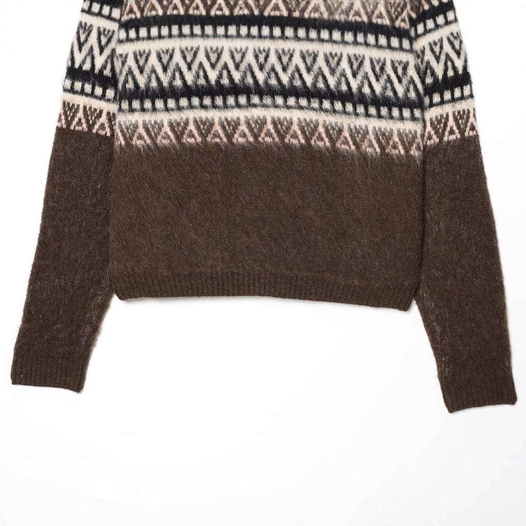 European and American style, French style, women's clothing, fashionable and versatile color-rubbing effect jacquard knitted sweater 9598207