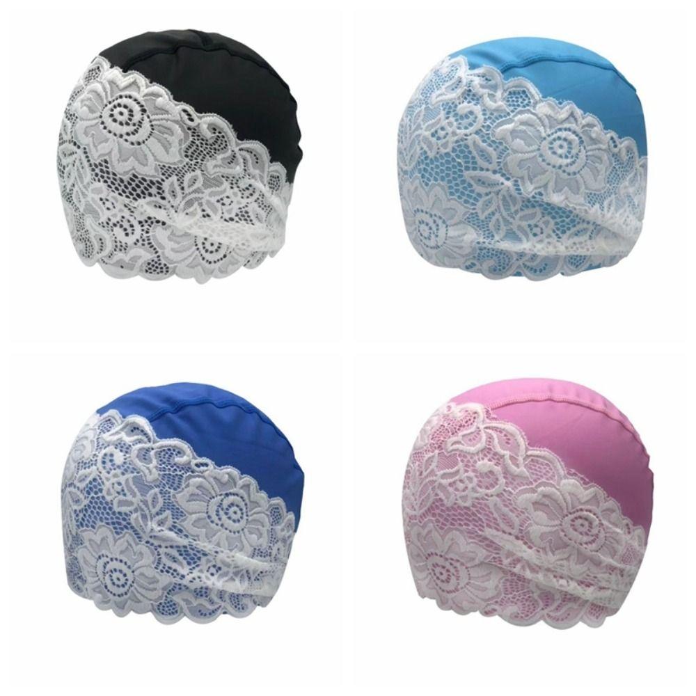 Lace Swimming Cap PU Ear Protect Cap Fashion look Waterproof Swim Hat Daily