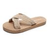 Ethno-Stil Imitat Strohflechten Reise Hanfsohle Damen Sandalen Koreanische Tide Oberbekleidung Flip-Flops Mode Strand Flacher Absatz Kreuz Damen Pantoletten