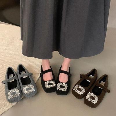 Xiaoxiangfeng Retro Plush Shoes Women's 2025 New Autumn and Winter Square Head Flat Bottom Versatile Soft Sole Mary Jane Cotton Shoes