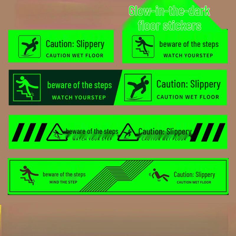 Glow-in-the-Dark Caution Wet Floor Safety Sticker