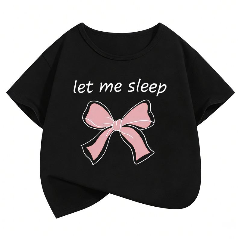Let Me Sleep Bow Design T Shirts Short Sleeve Sweet Kids Childrens Tshirt Boys Girls Summer Spring Casual Top Tee Shirt
