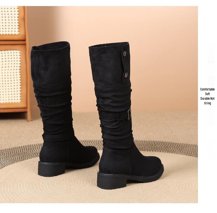 Women's Over-the-Knee Cowboy Slouch Boots - 2025 Autumn/Winter, Chunky Heel Long Knight Boots