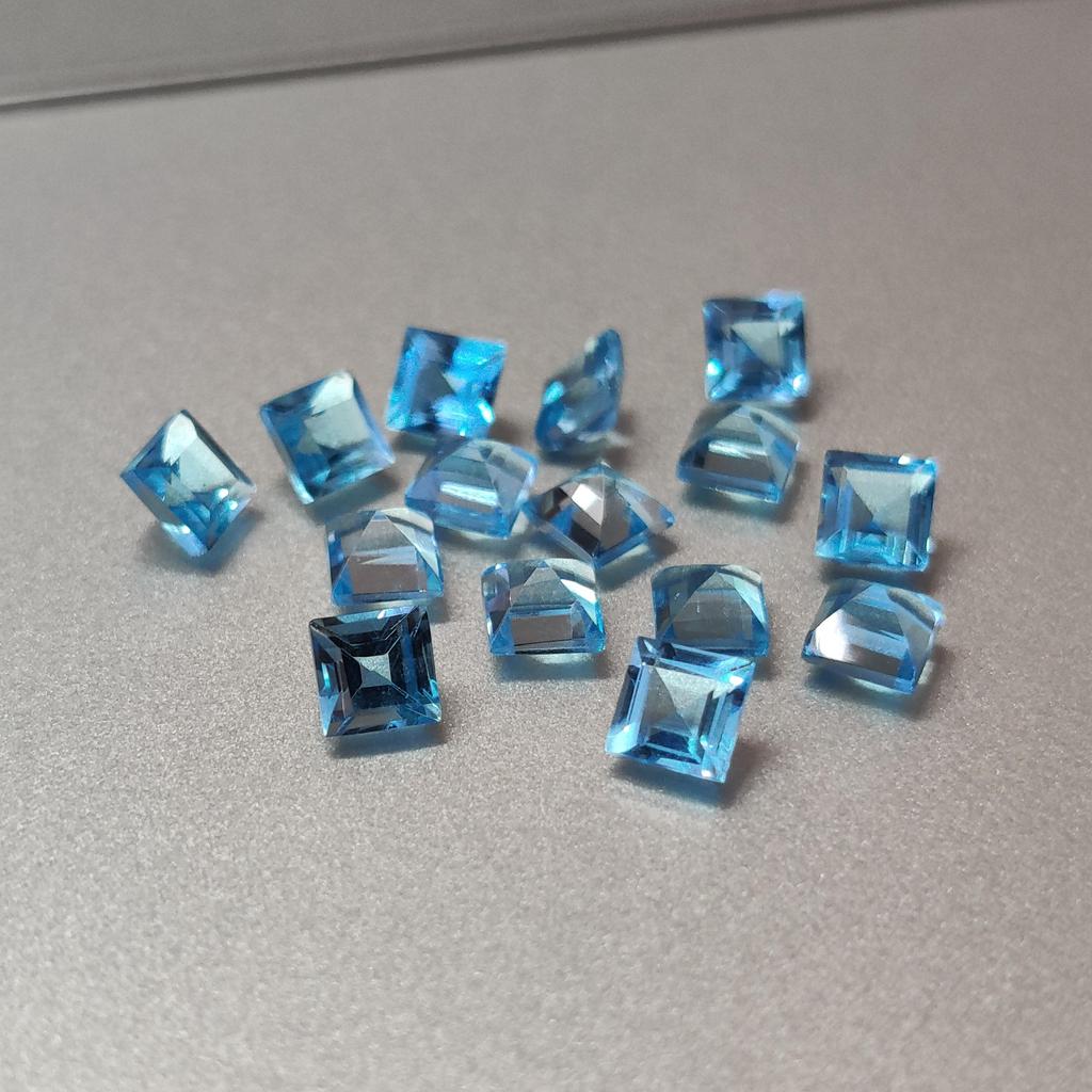4 MM Square Cut 15 Pieces Lot Sky Blue Topaz Gemstone, Healing Natural Sky Blue Topaz Gemstone Lot For Jewelry Making Use.