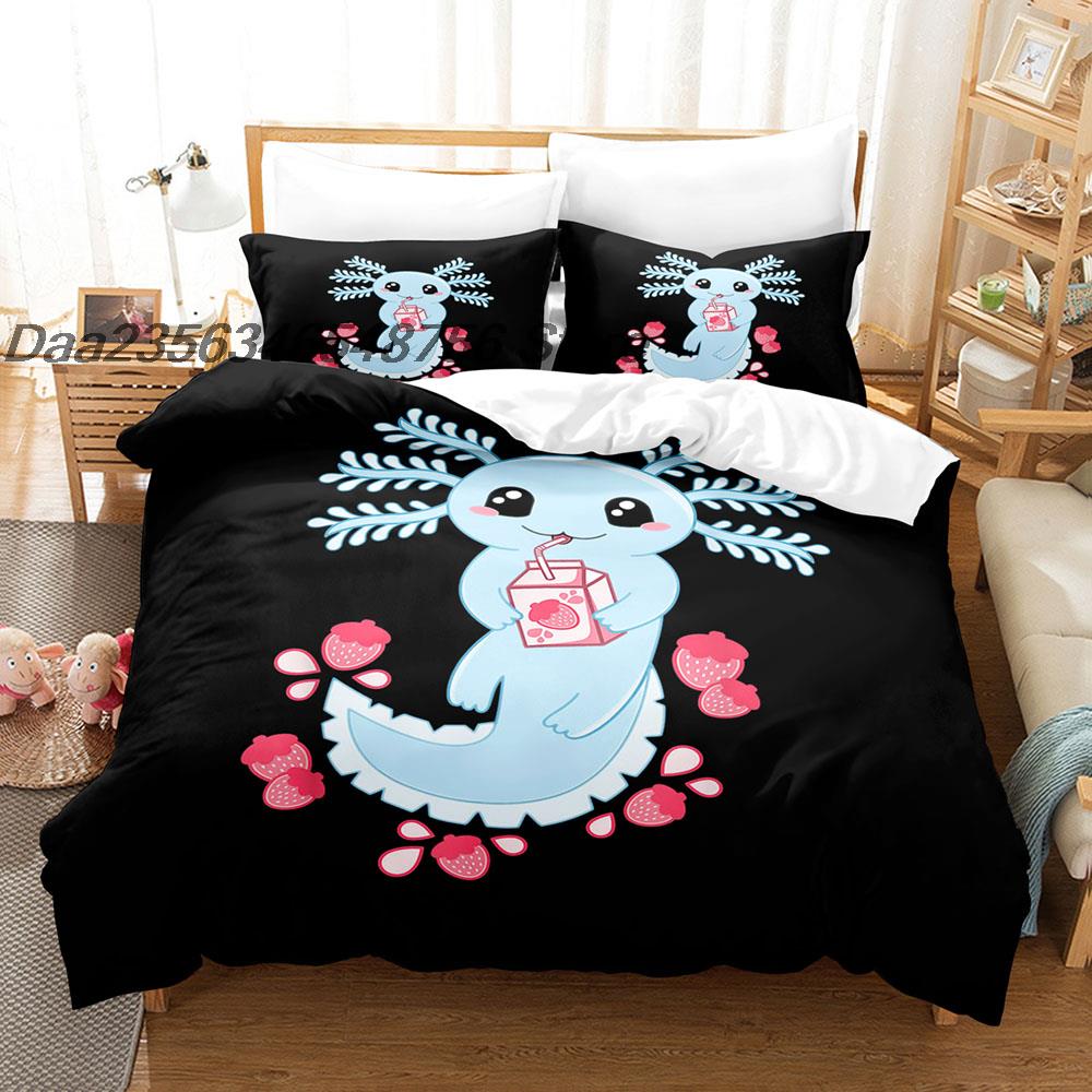 Comforter New Animal Axolotl Bedding Set Single Twin Full Queen King Size Bed Set Aldult Kid Bedroom Duvet Sets Cartoon Bed