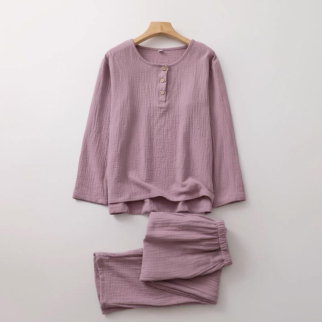Netakara Pajama Perfect for Hospital Solid Long Double Suitable for and Long Long Pants Women's Set, Stays, Soft, Color, 100% Cotton, Sleeves, Gauze,