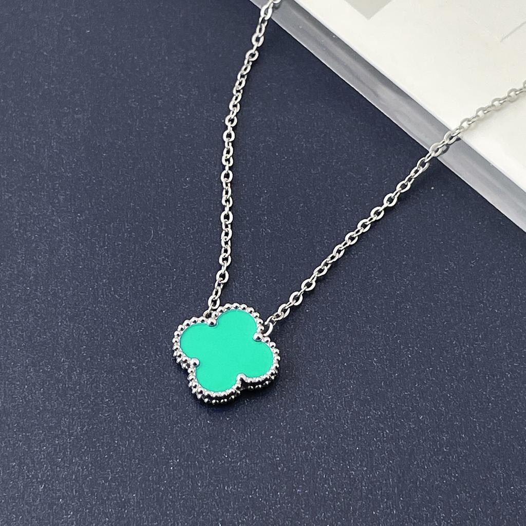 15mm Dubbelsidigt Titanstål Fyrklöver Halsband Dam Enkelt Titanstål Nyckelbenskedja Halsband Nät Röd Smycke