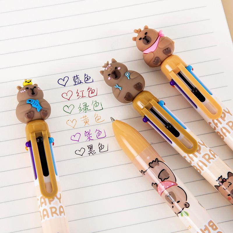 Cartoon Capybara 6-Color Ballpoint Pen Cute Multicolored Gel Pen Durable Pressing Pens School Office Supplies Student Stationery