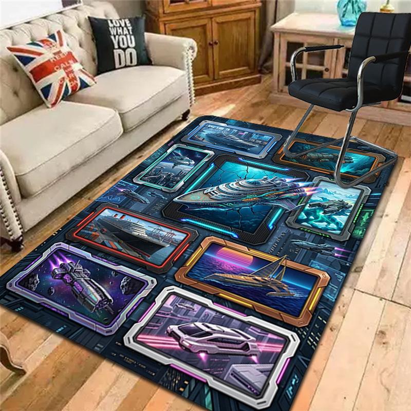 Futuristic Maritime Vehicles Pattern Rug Floor Mat for Living Room or Bedroom Soft and Comfortable Carpet a Gift for Birthday and Holiday.