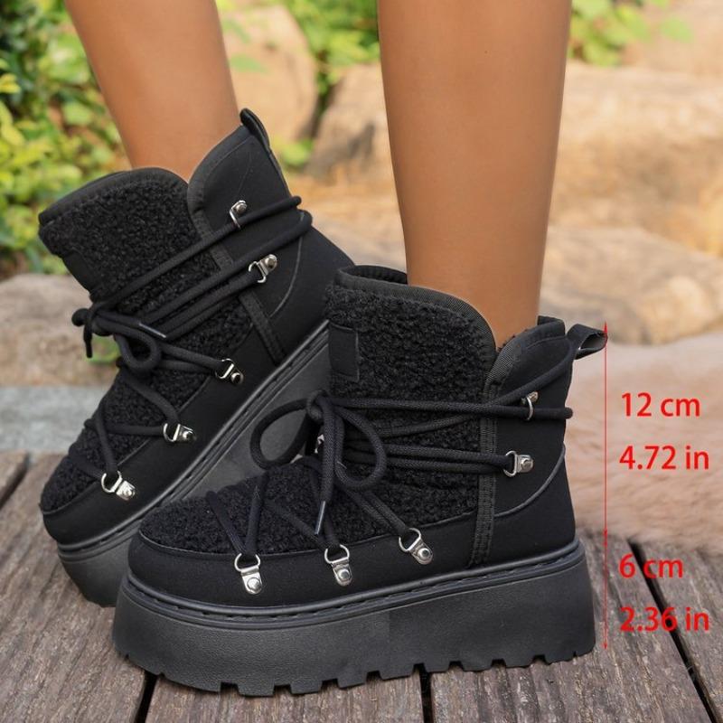 European and American Winter Thick-soled Velvet Lace-up Snow Boots for Women's Foreign Trade Large-size Warm Towel Short Boots Cotton Shoes for Women