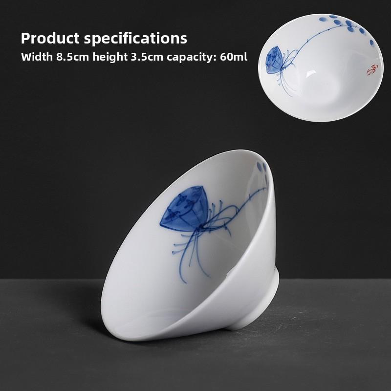 Blue and white hand-painted thin tire hat cup ceramic tea set Kung Fu small teacup single tea cup tea cup large master cup