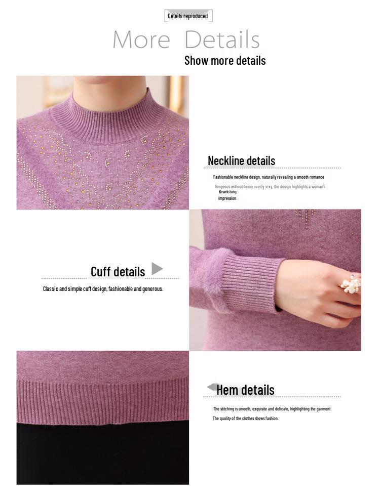 Mom's Winter Velvet Sweater - Stylish High-Neck Base Layer for Middle-aged & Elderly Women