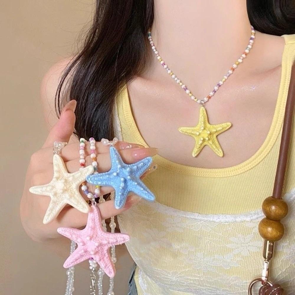 Bohemian Starfish Necklace Dopamine Bead Summer Clavicle Chain Starfish Choker Photography Props