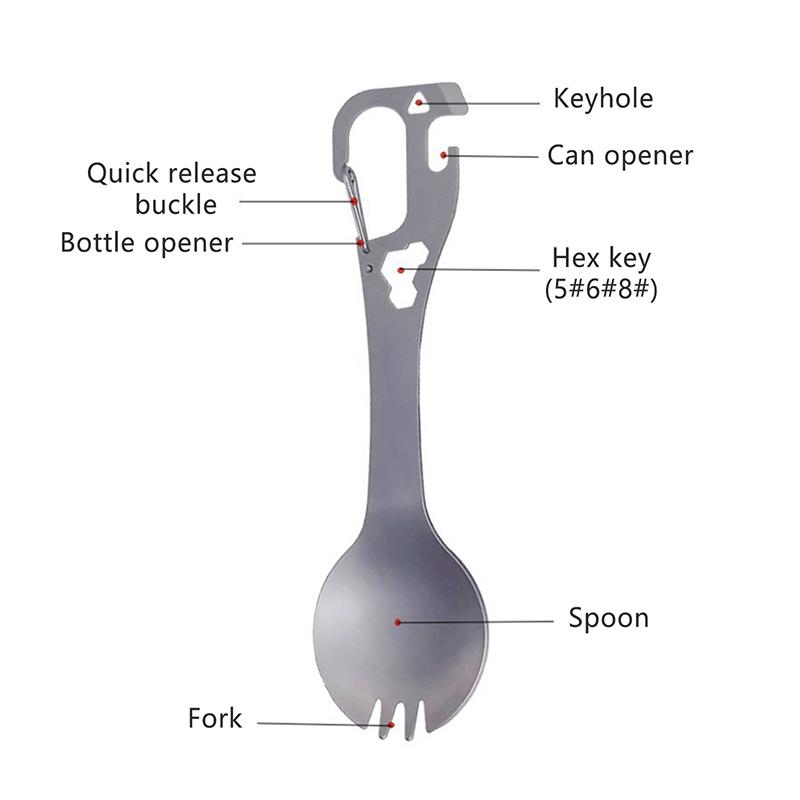 5 In 1 Utility Spork Portable Stainless Fork Spoon Cutlery Multifunctional Bottle Opener Tools Camping Eating Tableware