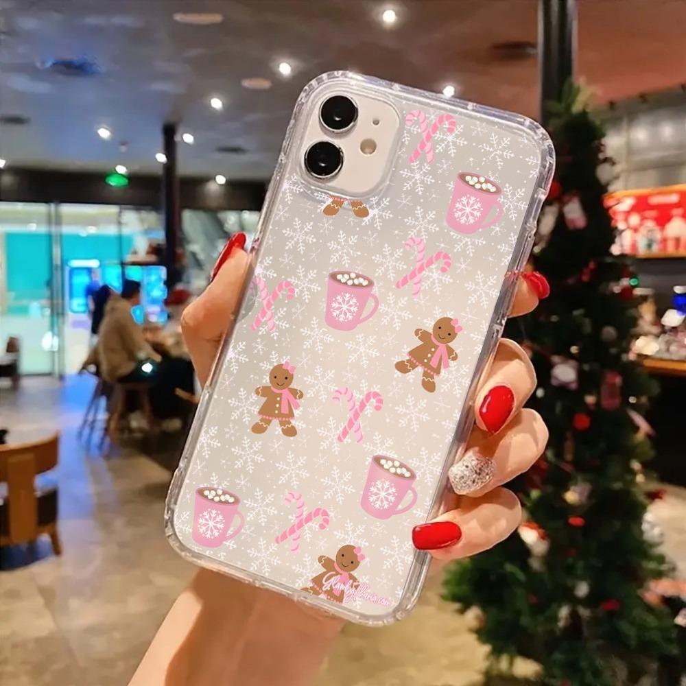 Cute Christmas Snow Aesthetic Gingerbread Man Clear Phone Case for Iphone 17 16 11 15 14 13 12 Pro Max XR XS 7 8 Plus SE2 Cover
