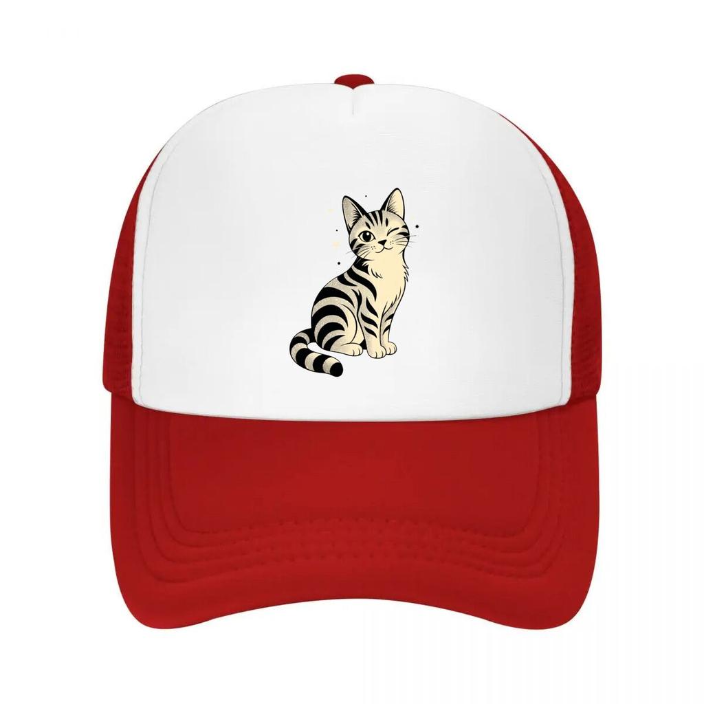 Playful Winking Tabby Pop Portrait Mesh Baseball Cap Casual Hat Outdoor For Womens Unisex FeUnisex