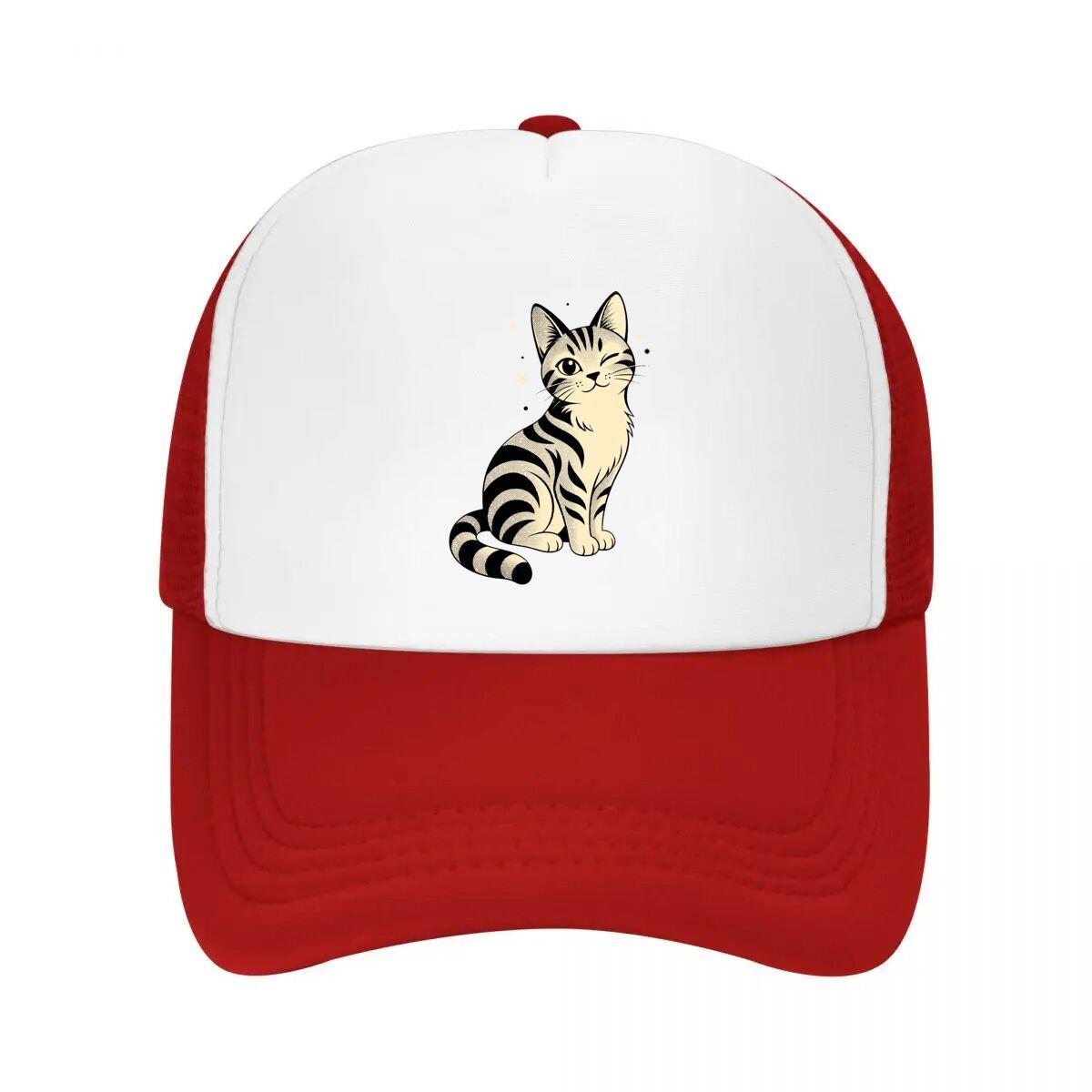 Playful Winking Tabby Pop Portrait Mesh Baseball Cap Casual Hat Outdoor For Womens Unisex FeUnisex One Size