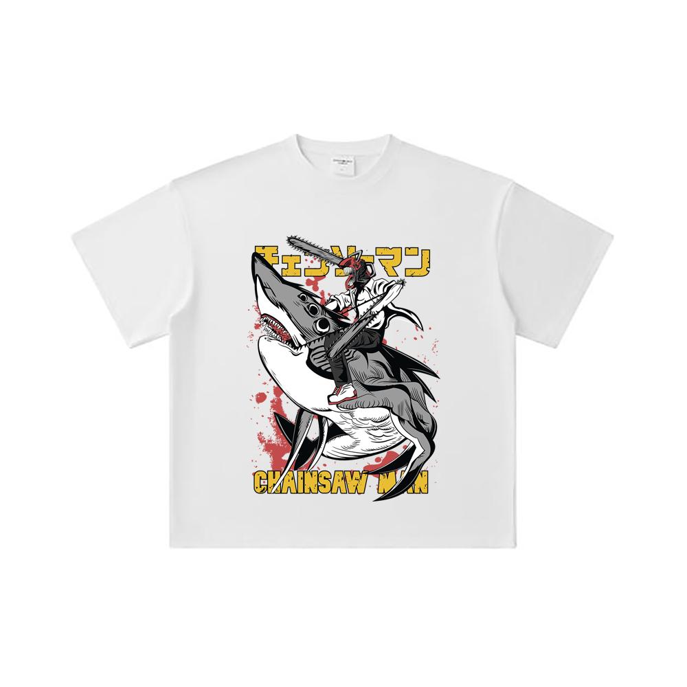 260 GSM Double Yarn 32 Count 100% Cotton Chainsaw Man V43 Denji Print Unisex Heavy Cotton T Shirt