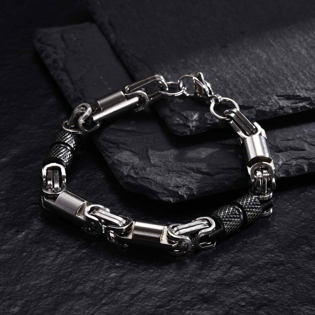 Klobige Byzantinische Armbänder für Männer Jungen, Zweifarbiges Edelstahl Handgefertigtes Armband, Rock Punk Schmuck Geschenk