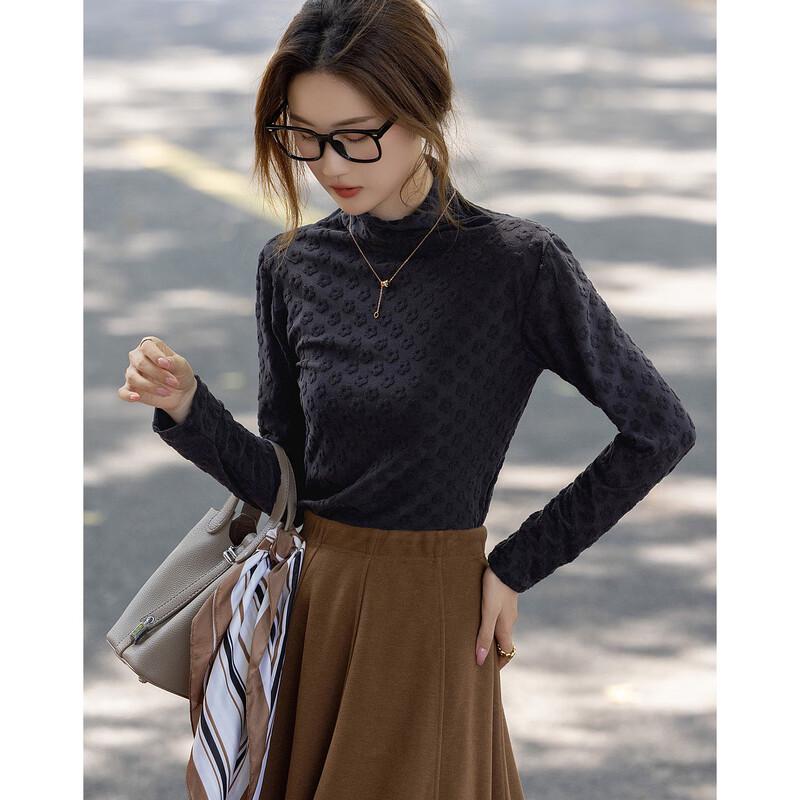 Demana Women's Jacquard Knit Stand Collar Long Sleeve Base Layer Top