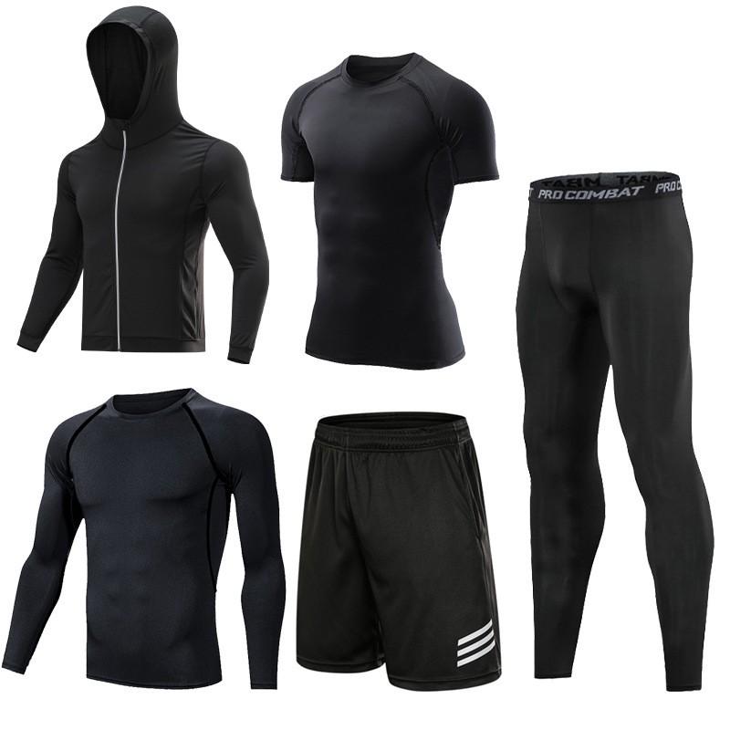 Mens 5-Piece Quick Dry Breathable Cycling Jersey Set Training Running Sportswear