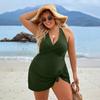 One-Piece Swimsuit Halter Backless High Waist Adjustable Straps Removable Pads Monokini Patchwork Color Swimwear