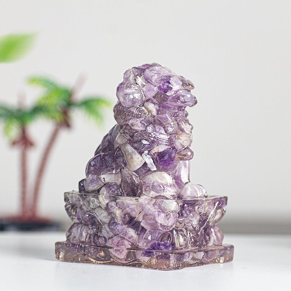 Resin Filled Natural Quartz Lion Figurine With Elegant Home Decor Gift For Adults