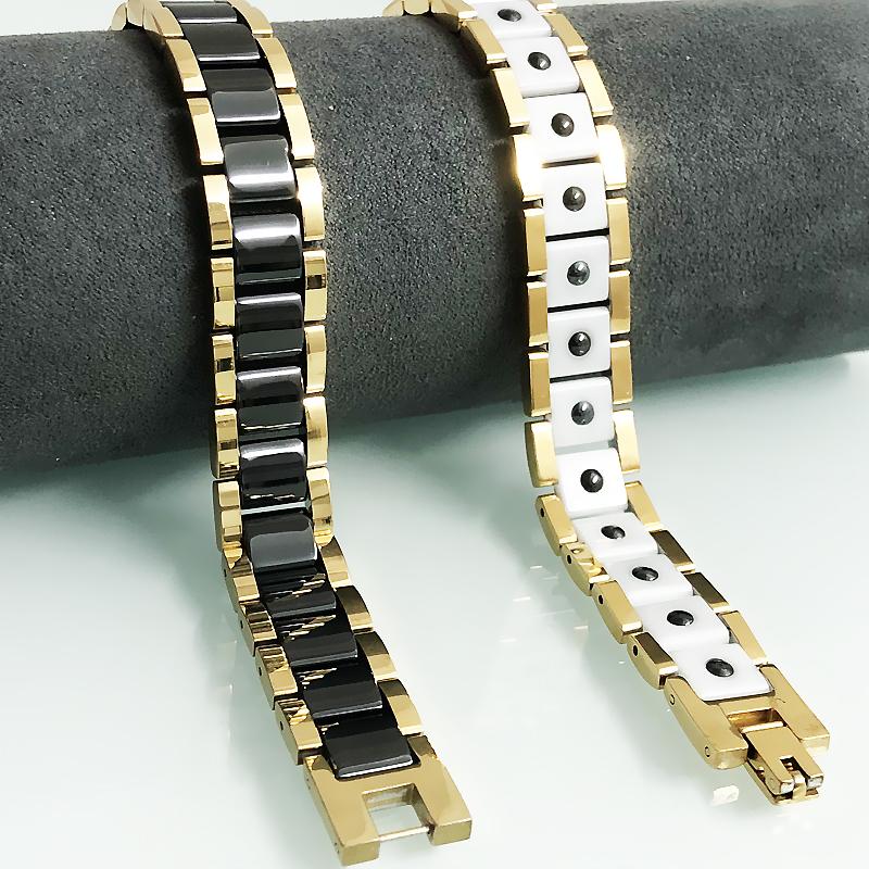 Gold Color Stainless Steel with White/Black Ceramic & Hematite Beads Bracelets for Men Romantic Jewelry Gift for Boyfriend Male