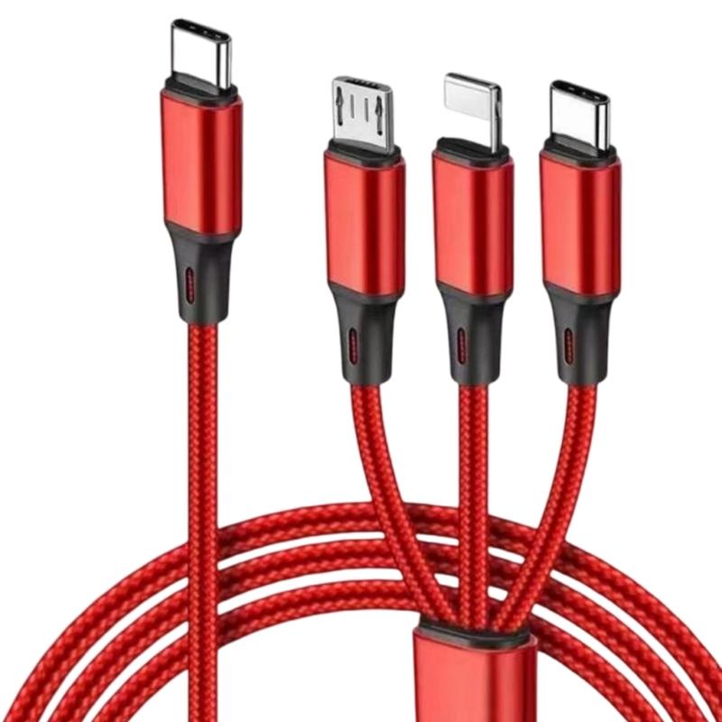 3 Port Braided USB C Charging Cable 4ft Fast Speed USB Cord Compatibles Remote Headphones Multiple Devices