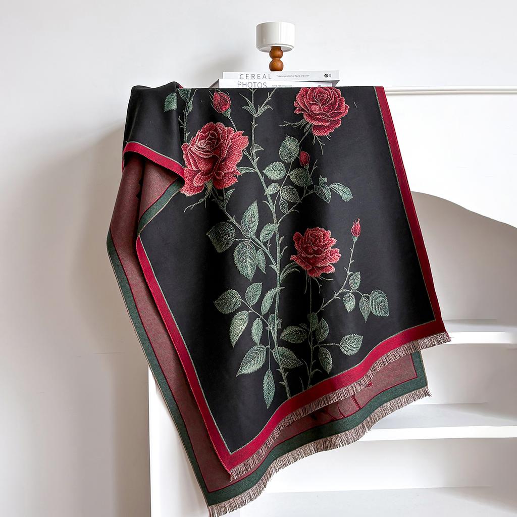 Luxury Winter Flower Imitaion Cashmere Scarves High Quality Women Thicken Wrap Shawl Ladies Warm Pashmina Peacock Besign Scarf