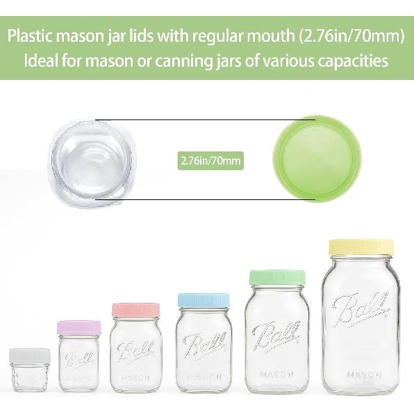 9 Pack Regular Mouth Mason Jar Lids - 70mm Colored Plastic Mason Lids with Silicone Rings for Ball, Kerr and More, Thickened & Leak-proof, Dishwasher