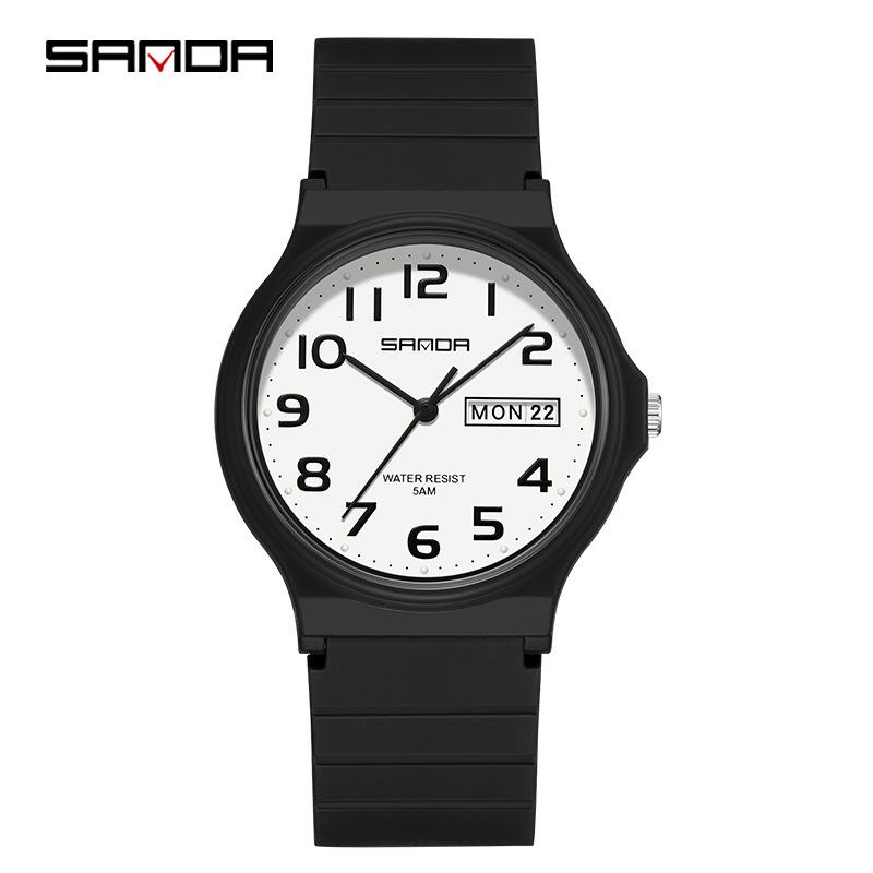 SANDA 9072 Quartz Watch Calendar Light Weight Minimalism Ladies Women Wristwatches Simple Black Waterproof Watch Clock Reloj