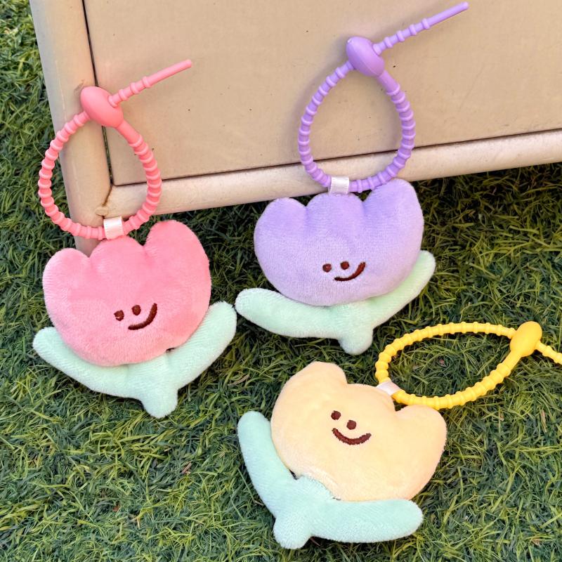 Cute Cartoon Plush Tulip Keychain Soft Stuffed Flower Dolls Bag Pendant Kawaii Plush Flower Decoration Accessories Girls Gifts