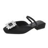 Baotou Half Slippers Women's Summer Wear Silver Rhinestone Sandals 3 Cm Small Heel Thick Heel Square Head Mueller French Sandals