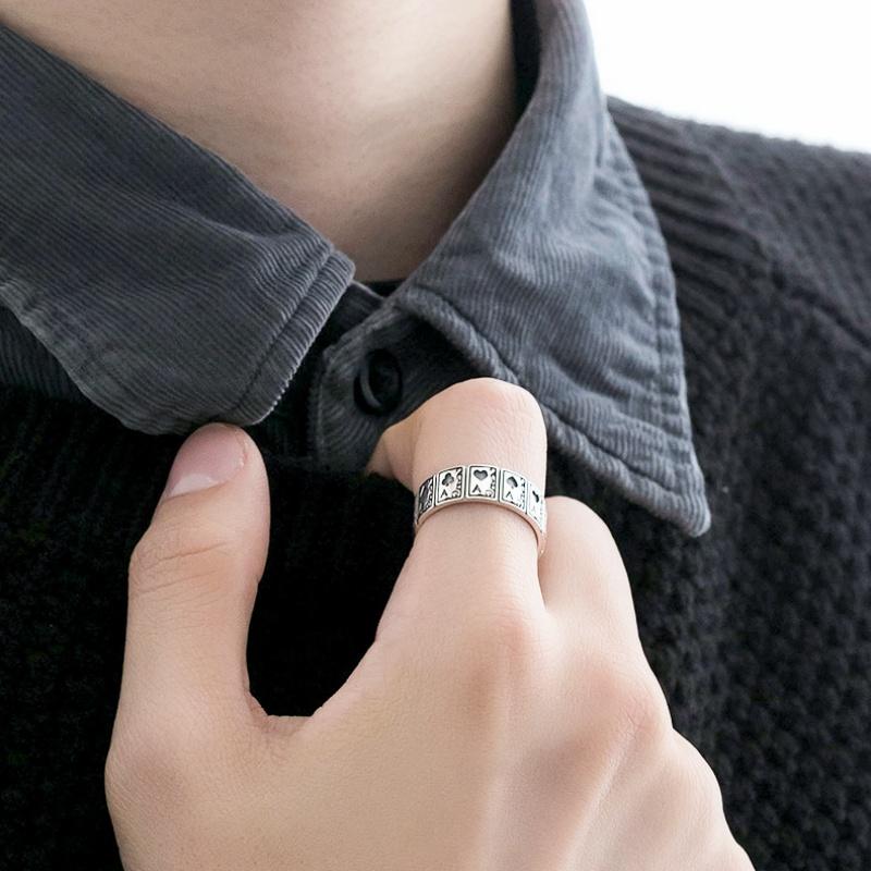 Buyee 925 Sterling Silver Couples Ring Finger Elegant Gray Poker Open Ring for Woman Men Unique Fashion Fine Jewelry Circle