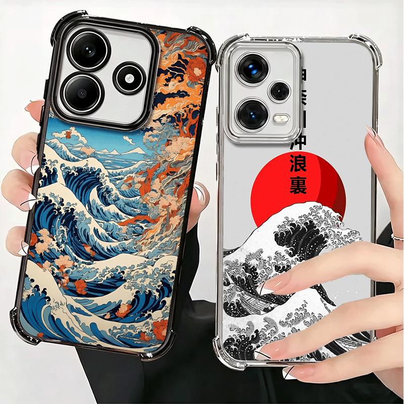 Japanese Wave Kanagawa Surfing Plating Phone Case For Xiaomi Redmi Note 14 15 Pro Plus 13 12 11 11S 11T 10 9S 9 5G Anti-Fall Air