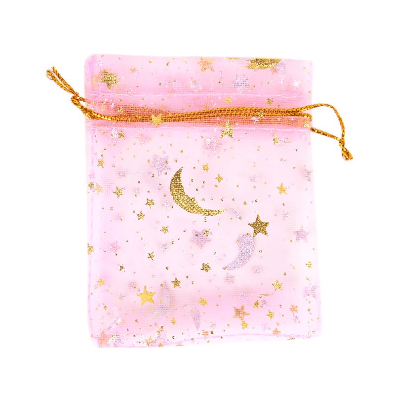 50Pcs Moon Star Drawstring Organza Bags Eid Mubarak Ramadan Candy Gift Packing Bag Jewelry Pouch Wedding Party Decoration Supply