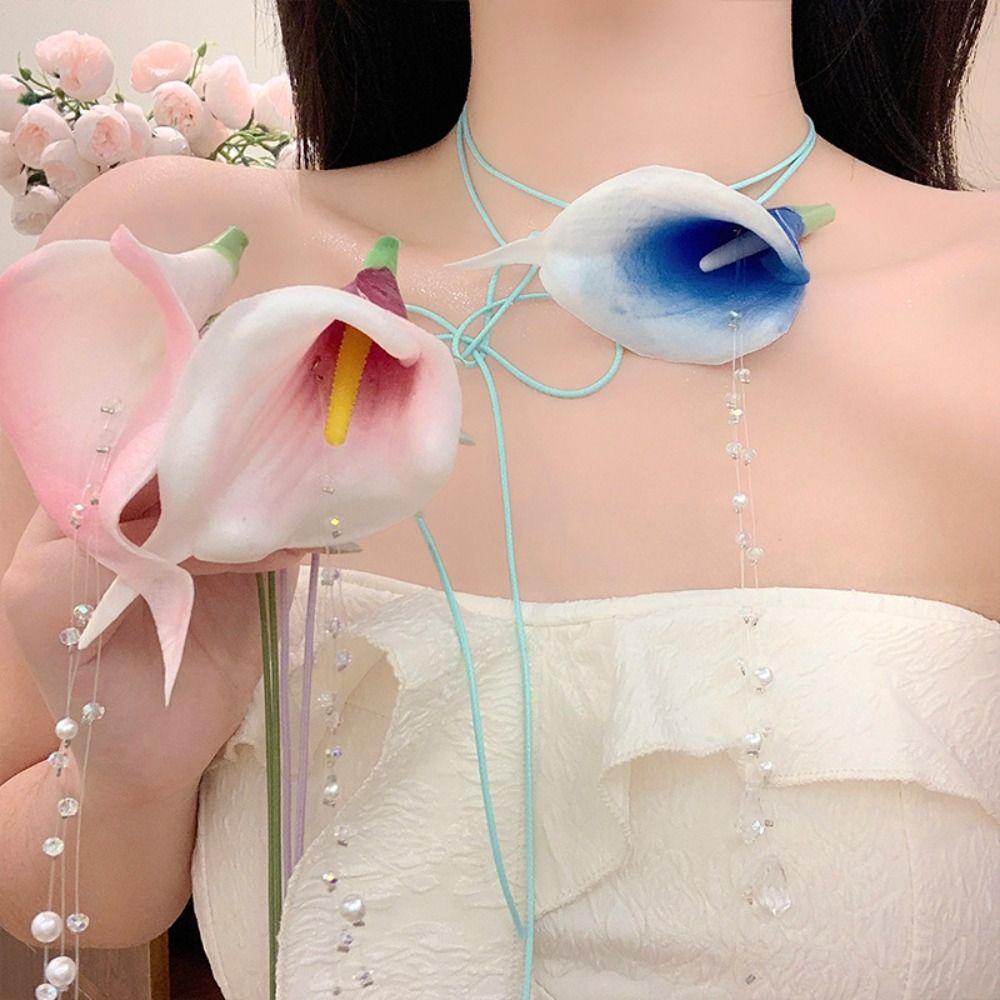 Exaggerated Flower Choker Lace Up Floral Clavicle Chain Romantic Flower Necklace  Lady