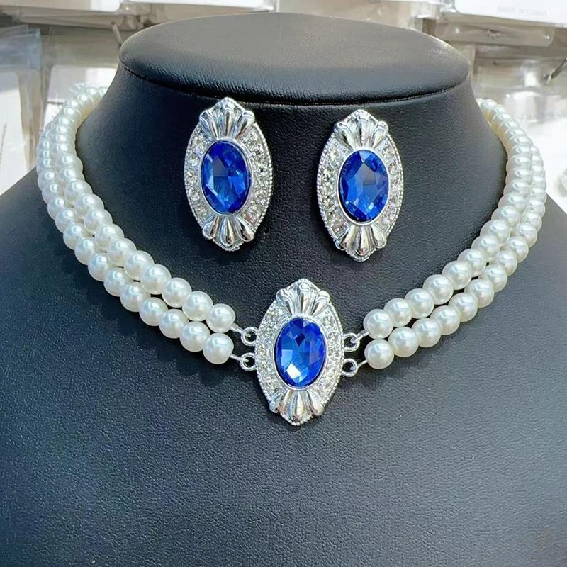 Imitation Pearl Jewel Earrings Necklace French Retro Court Style Double Pearl Beaded Jewelry Set