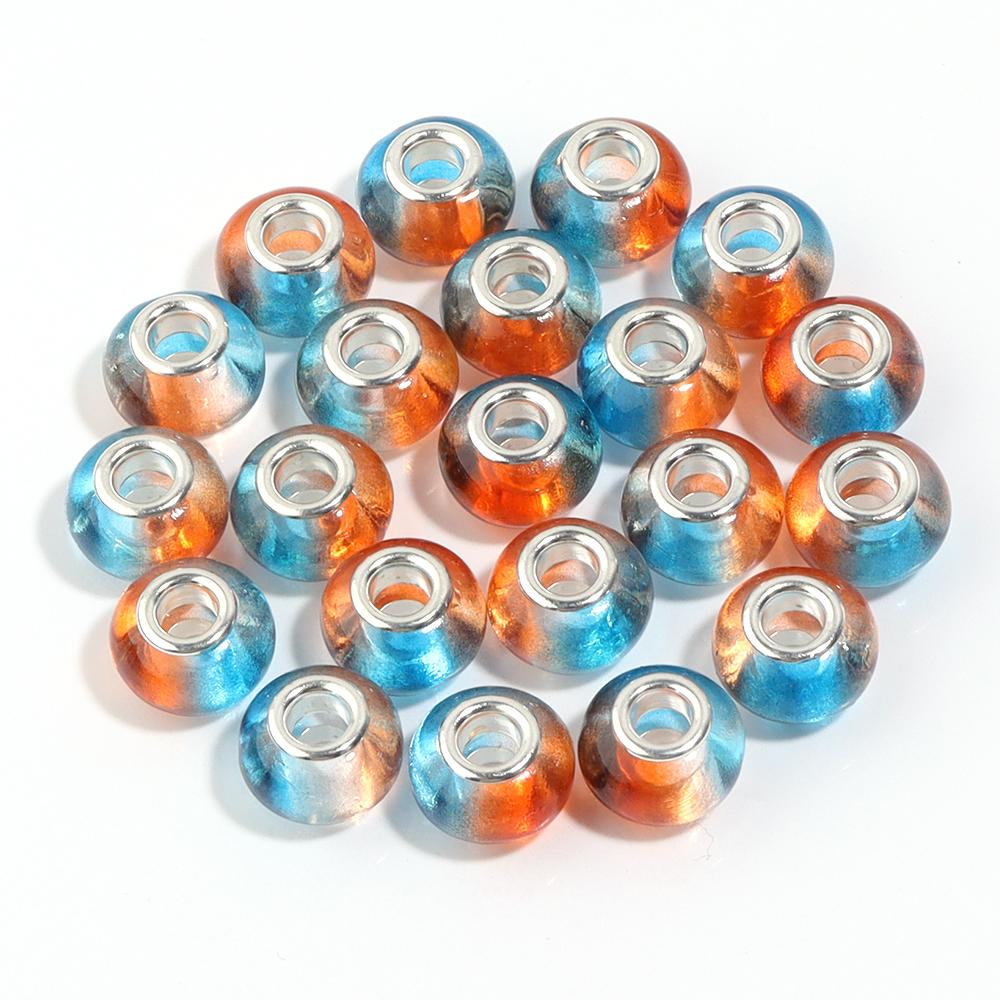 20pcs 14x9.3mm Resin Beads Gradient Color Big Hole Round Loose Spacer Beads for Jewelry Making DIY Bracelet Necklace Accessories