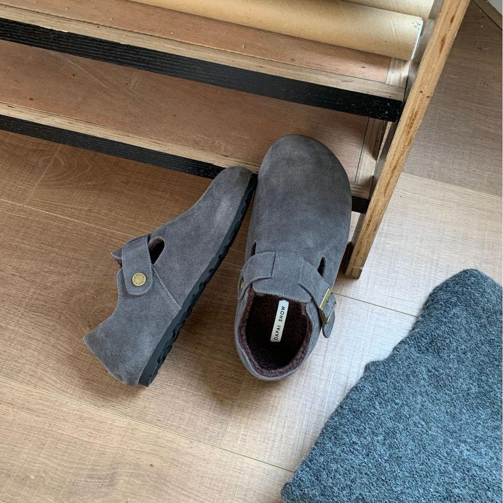 2025 new Korean version round head belt buckle thick-soled velvet women's Boken outer wear commuter women's single shoes
