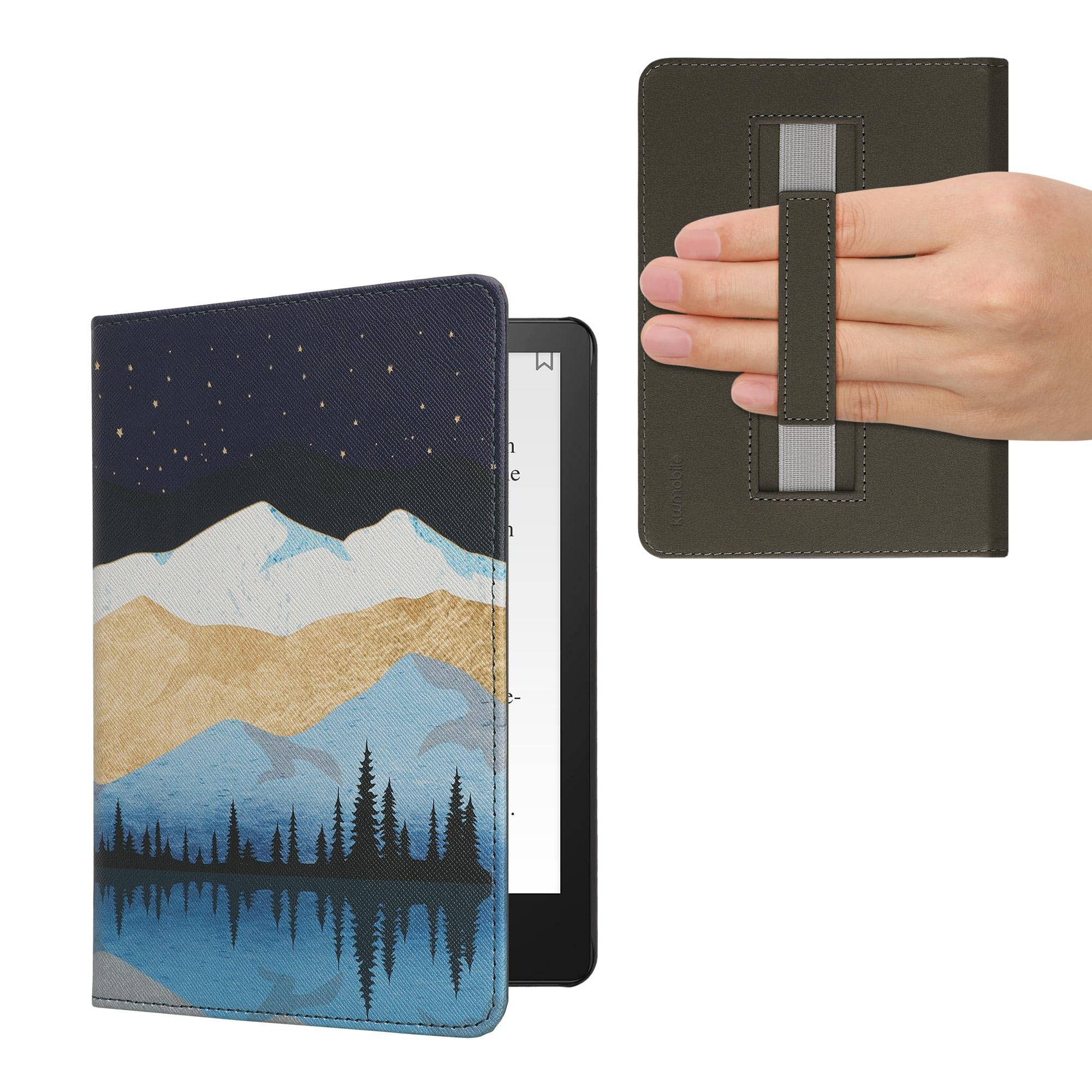 

kwmobile Case for Amazon Kindle Paperwhite Generation 2021 Shockproof PU Leather Folio Cover with Night Lake and Starry Sky Design 11. -