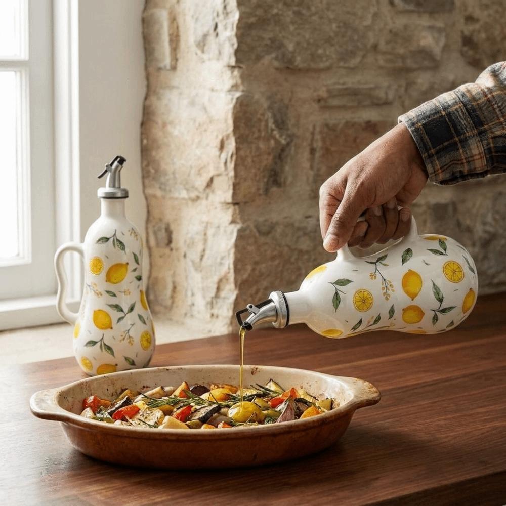 Ceramic Olive Oil Dispenser Leak-proof Vinegar Can Retro Style Seasoning Bottle for Home