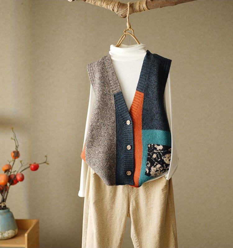 Retro Knitted Vest Cardigan Autumn Winter Loose Small Sweater Tank Women Outwear Sweater