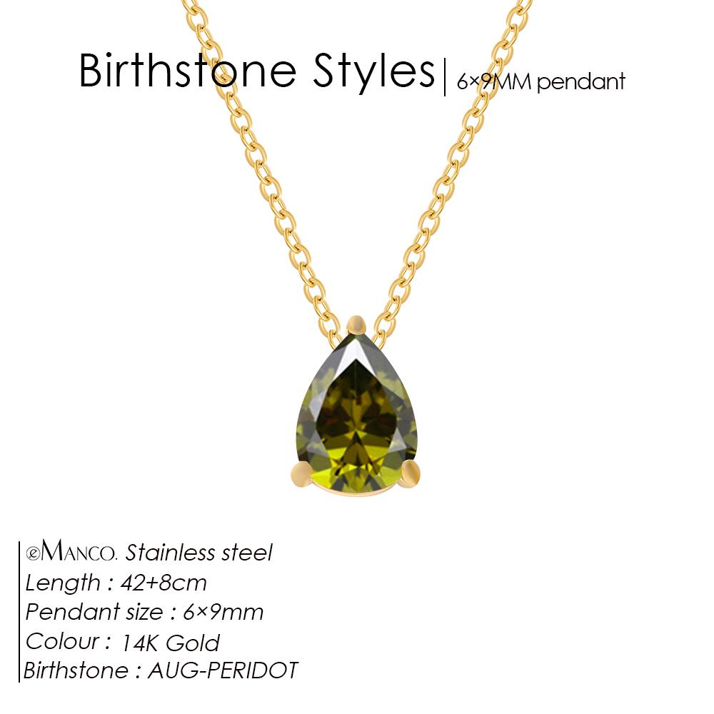 eManco Hot Sale Shiny Crystal Necklace Stainless Steel Teardrop Zirconia Pendant Women's Birthstone Collarbone Chain Wholesale