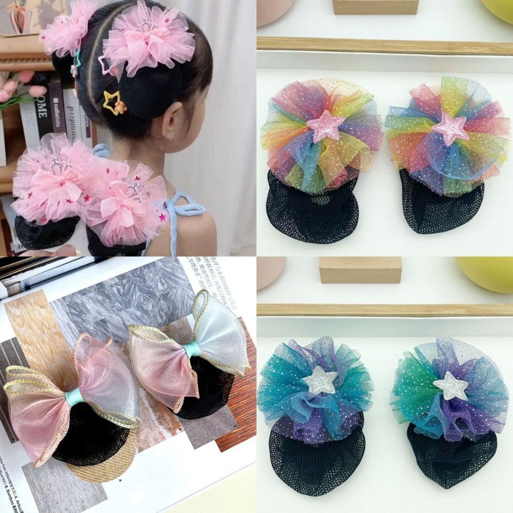 2PCS Spring Clip Ballet Hair Net Fashion Headdress Korean Bun Snood Girls Elastic Hair Net  Kids
