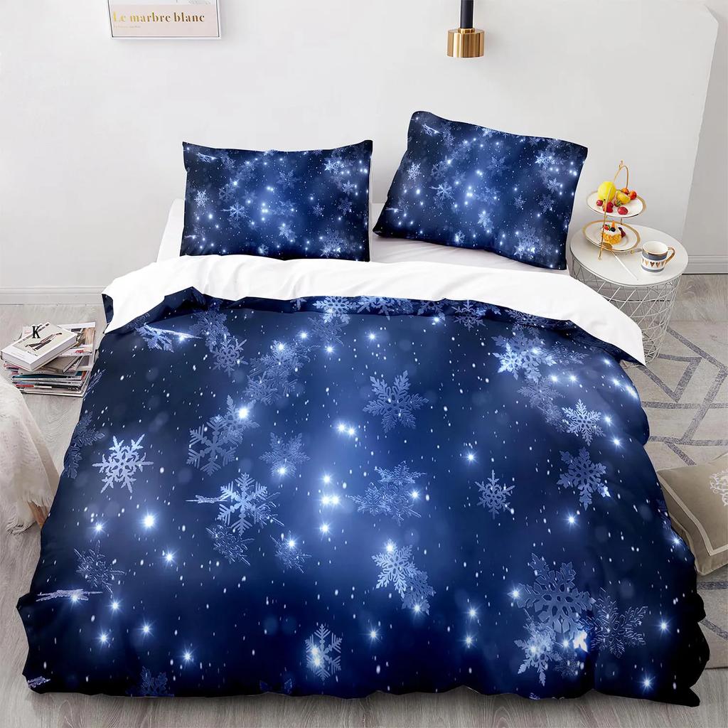 Comforter 3D Snowflake King Queen Romantic Purple Snow Landscape Bedding Set For Kids Teens Adults Christmas Soft