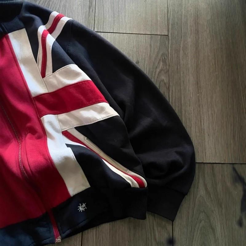 Winter Patchwork Hooded Zip Sweatshirt Streetwear Unisex Loose Fit