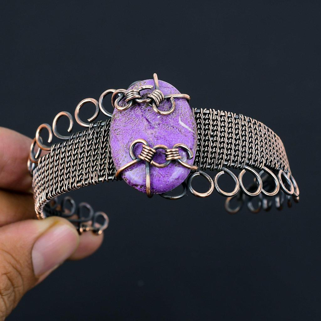 Purpurite Pure Copper Wire Wrapped Handmade Jewelry Bangle Bracelet Adjustable For Gift