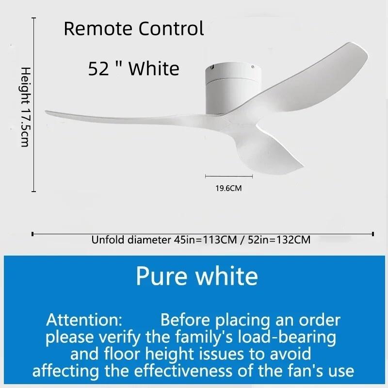 45/52" Nordic Ceiling Fan 35W DC Motor Low Noise Electric Fan 6 Wind Speeds Adjustable Home Restaurant Ceiling Fan